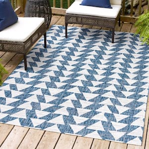 Andratx Modern Ivory/Blue 8 ft. x 10 ft. Tribal Geometric Indoor/Outdoor Area Rug