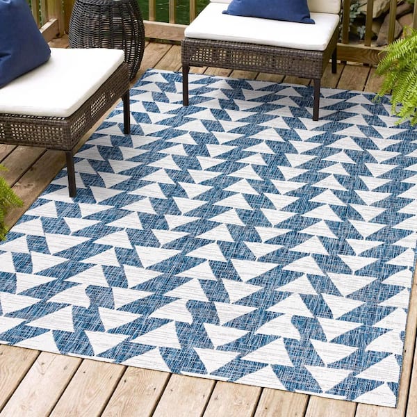 Andratx Modern Ivory/Blue 8 ft. x 10 ft. Tribal Geometric Indoor/Outdoor Area Rug