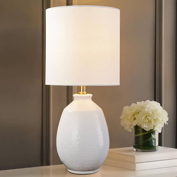 19.75 in. Plug-In White Bubble Ceramic Table Lamp with White Linen Shade for Bedroom/Foyer/Living Room