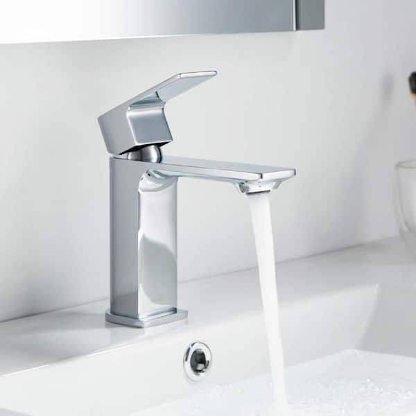 Single Handle Bathroom Sink Faucet Solid Brass Mid Arc Spout Durable Scratch-Resistant Faucet in Chrome