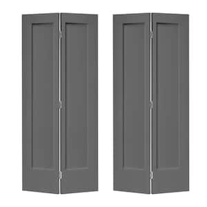 60 in. x 80 in. 1-Panel Shaker Light Gray Painted MDF Composite Bi-Fold Double Closet Door with Hardware Kit