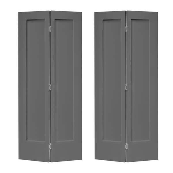 CALHOME 72 in. x 80 in. 1-Panel Shaker Light Gray Painted MDF Composite Bi-Fold Double Closet Door with Hardware Kit