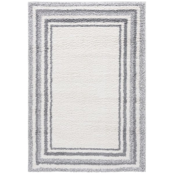 SAFAVIEH Border and Stripe Shag 4 ft. x 6 ft. Ivory/Gray Concentric Border Area Rug