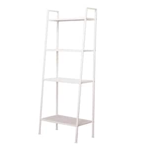 60 in. White Wood 4-shelf Ladder Bookcase with Open Back
