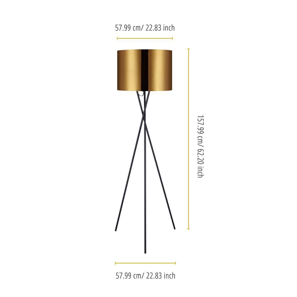Elegant Outdoor Black Tripod Floor Lamp with Gold Shade