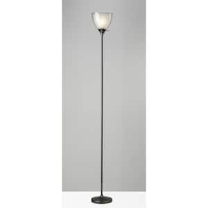 72 in. Black Shiny Nickel Finish Metal Torchiere Floor Lamp with Frosted Inner Shade