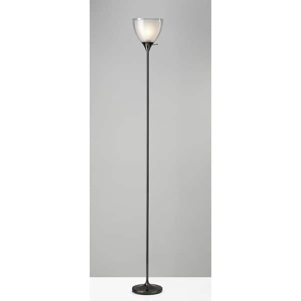 HomeRoots 72 in. Black Shiny Nickel Finish Metal Torchiere Floor Lamp with Frosted Inner Shade