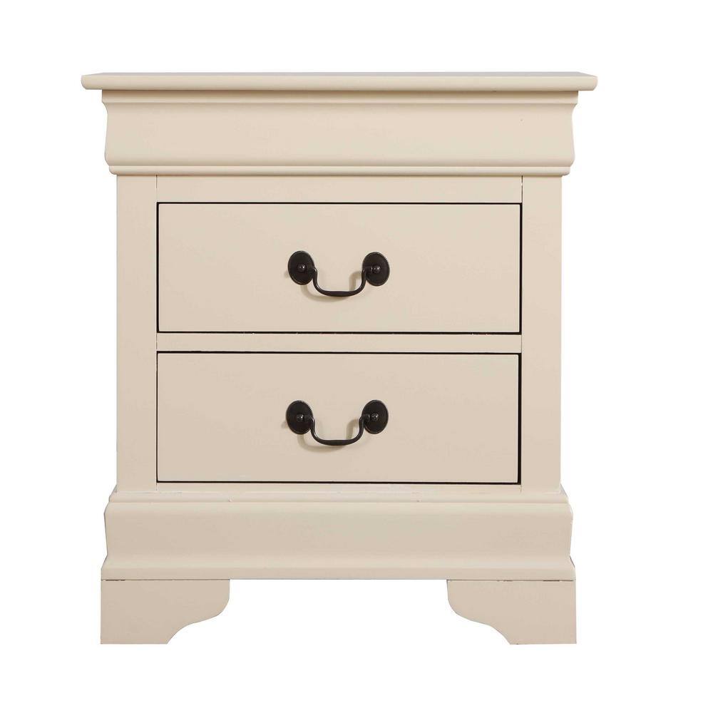 Beige Louis Philippe 2-Drawer Solid Wood Nightstand