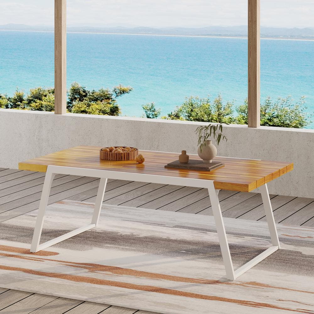 Acacia wood outdoor patio modern minimalist rectangular dining table, suita
