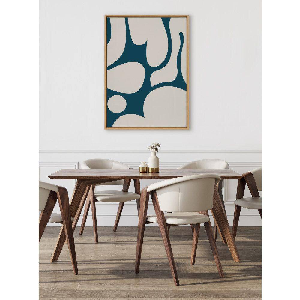 Large Teal and Tan Abstract Canvas Print with Wooden Frame
