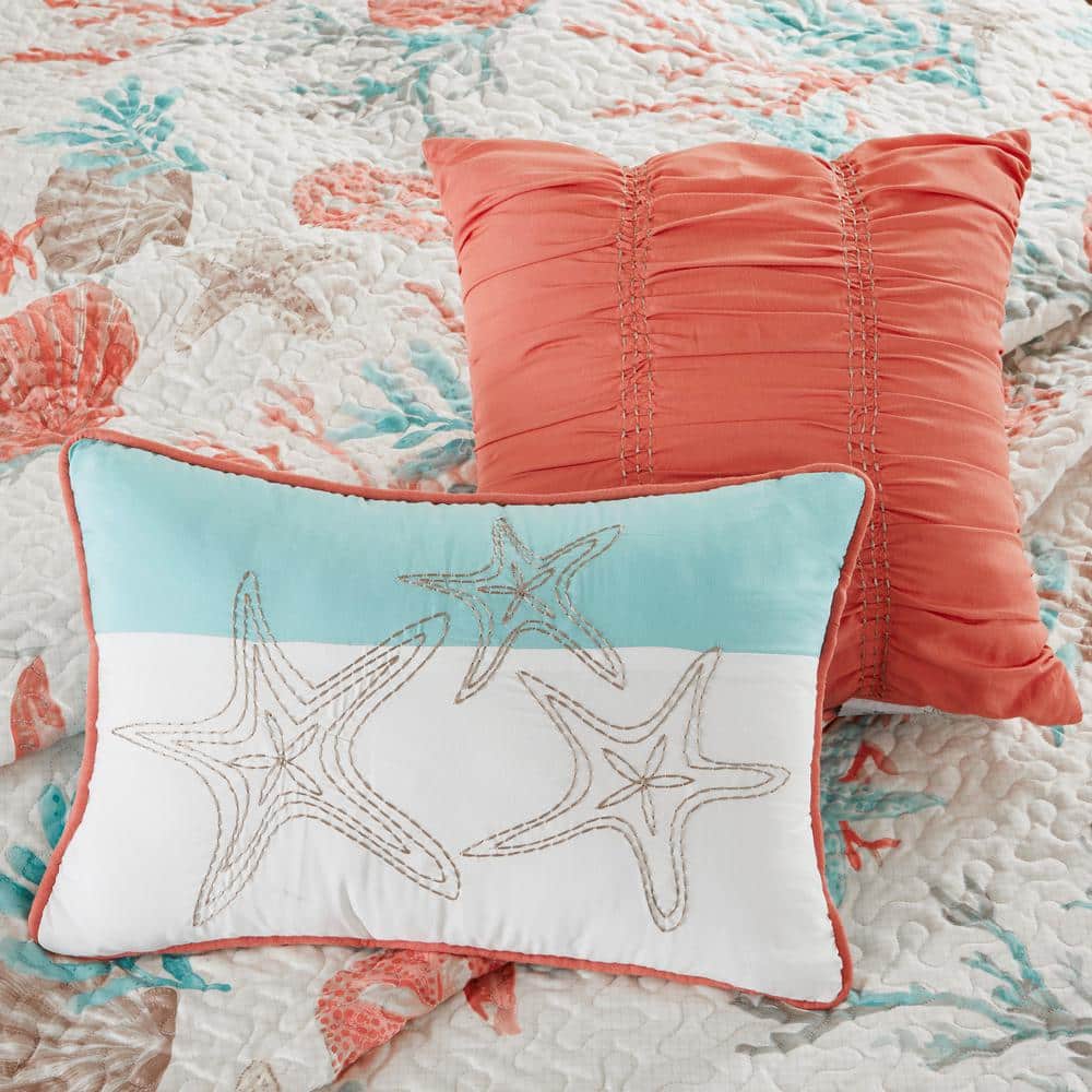 Ivory Cotton Reversible Full Quilt Set with Throw Pillows