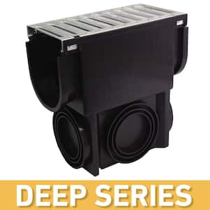 Deep Series Slim Drainage Pit and Catch Basin for Modular Trench and Channel Drain System w/ Galvanized Steel Grate