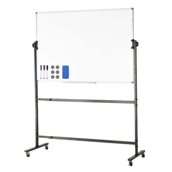 Rolling board, 48 in. x 32 in. White, Double-Sided, Framed, 360° Reversible Adjustable Height Dry Erase Memo Board