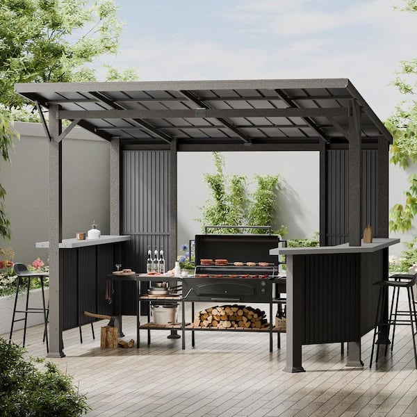 10 ft. x 10 ft. Black Hardtop Grill Canopy with Independent Countertop and Galvanized Steel，BBQ
