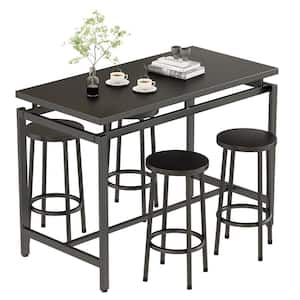 5-Piece Industrial Black Rectangle Wood Top Dining Set, Home Kitchen Counter Height Dining Set