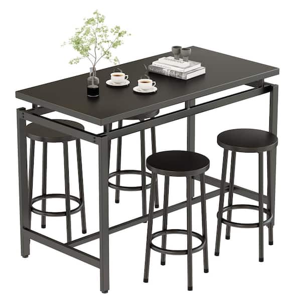 mieres 5-Piece Industrial Black Rectangle Wood Top Dining Set, Home Kitchen Counter Height Dining Set
