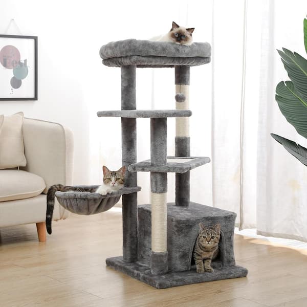 Foobrues Gray Cat Tree Multi-Level Cat Tower with Sisal Covered