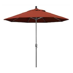 9 ft. Hammertone Grey Aluminum Market Patio Umbrella with Push Button Tilt Crank Lift in Terracotta Sunbrella