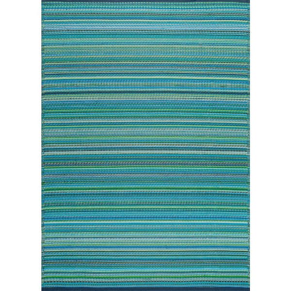 Sunset Stripe Aqua 9 ft. x 12 ft. Indoor/Outdoor Area Rug