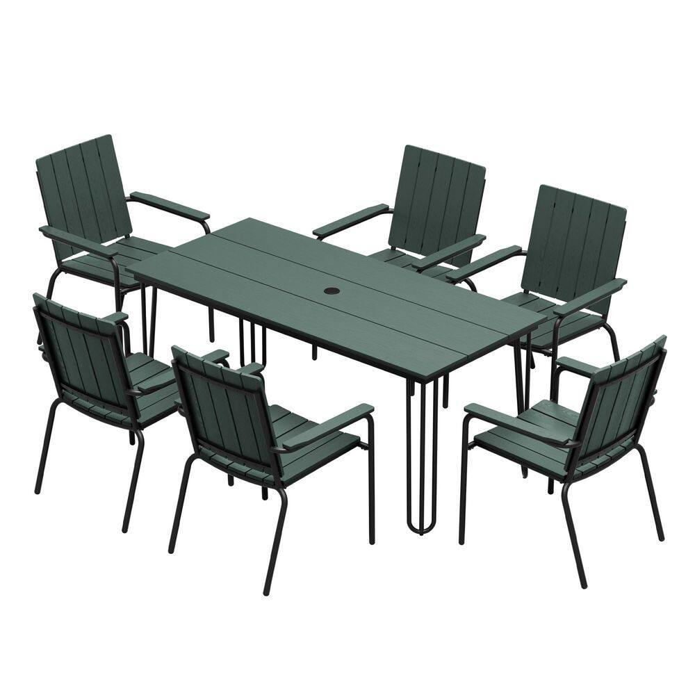 7-Piece Plastic Rectangle Outdoor Dining Set with Umbrella Hole