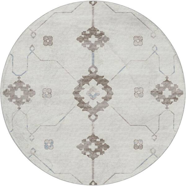 Dream Shag Premium Machine Washable Abstract ADS122 Taupe 8 ft. x 8 ft. Round Rug
