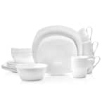 Stone Lain Square 32 Piece Dinnerware Set, White Bone China Set