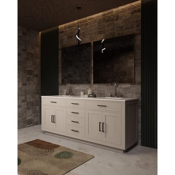 Condor 80 in W x 22 in D White Oak Double Bath Vanity with White Quartz Top
