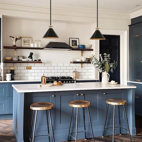 Mid-Century Modern 1-light Matte Black and Dark Gold Pendant Light with Cone Shade, Hanging Lamp for Kitchen Island