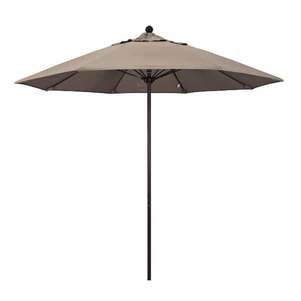 California Umbrella 9 ft. Bronze Aluminum Commercial Market Patio Umbrella with Fiberglass Ribs and Push Lift in Taupe Sunbrella