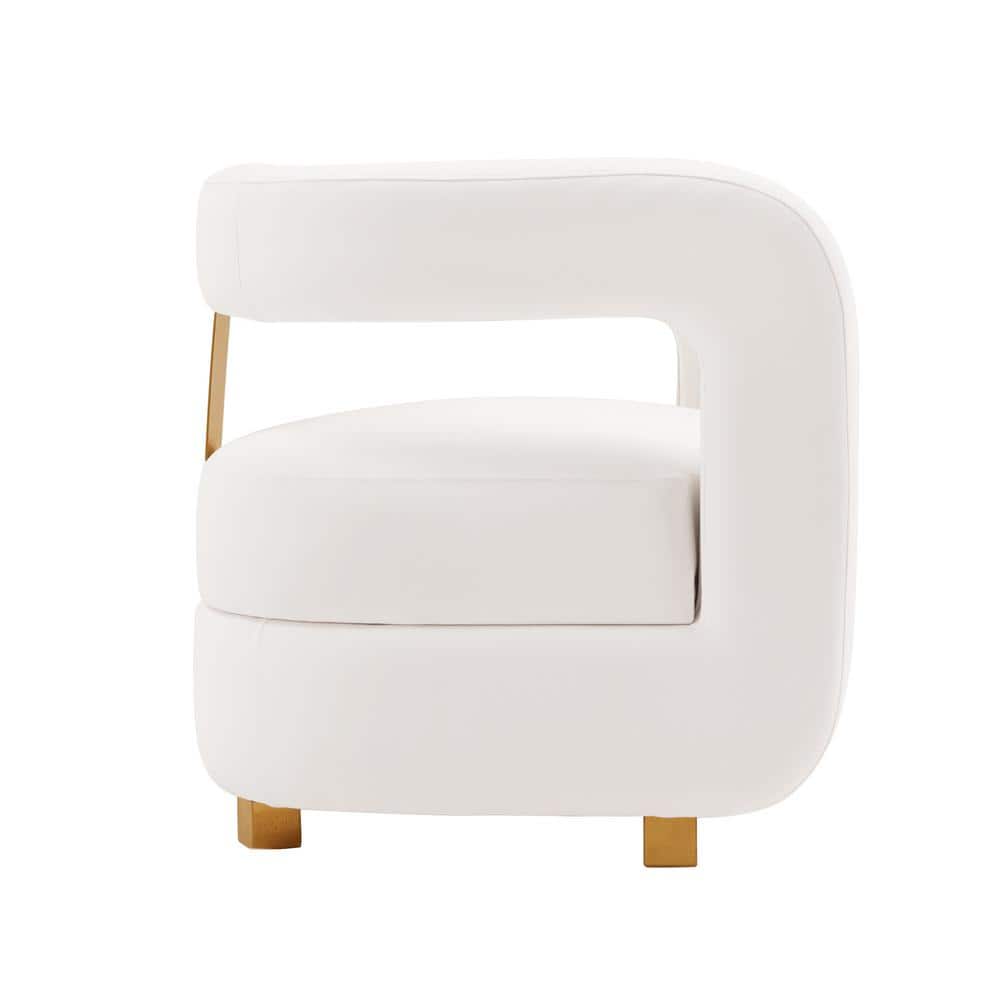 Set of 2 White Velvet Barrel Accent Chairs with Gold Accents