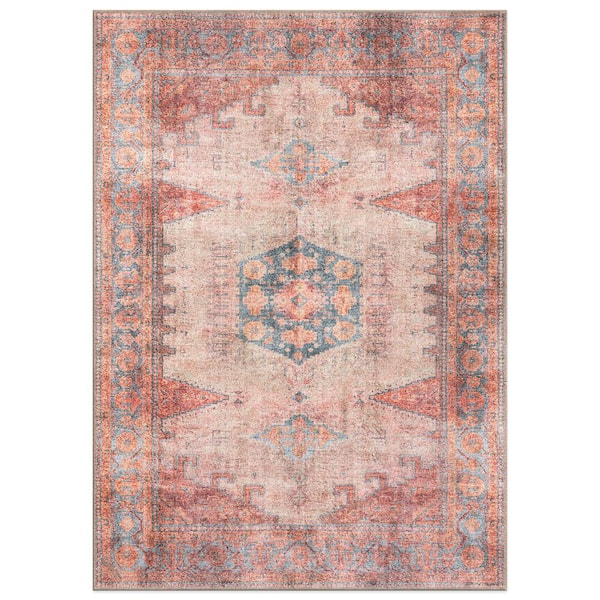 World Rug Gallery Amber Multi 5 ft. x 7 ft. Vintage Bohemian Machine Washable Non Slip Area Rug