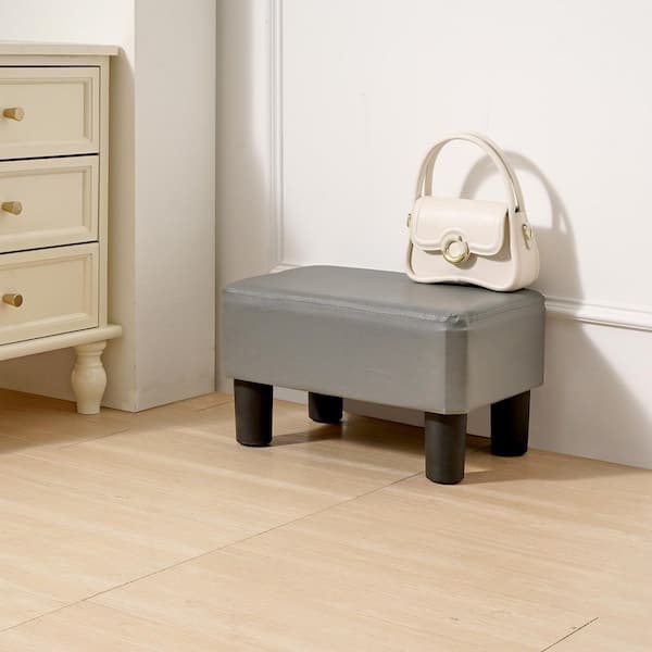 VECELO Small Foot Rest Ottoman, Linen Foot Stool with Legs for Desk, Sofa, Living Room, Entryway – Gray Stool Style 2