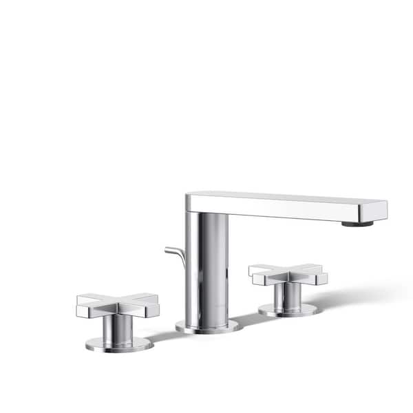 KOHLER Composed 8 in. Widespread 2-Handle Cross Handle Bathroom Faucet with Drain in Polished Chrome
