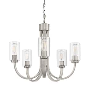 Kendall Manor 5-Light Brushed Nickel Dining Room Chandelier with Clear Glass Shades