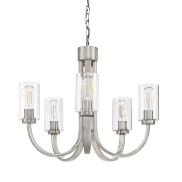 Hampton Bay Kendall Manor 5-Light Brushed Nickel Dining Room Chandelier with Clear Glass Shades