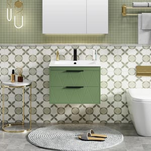 24 in. W x 18.1 in. D x 18.1 in. H Single Sink Bath Vanity in Green with White Ceramic Top and Drain Faucet Set