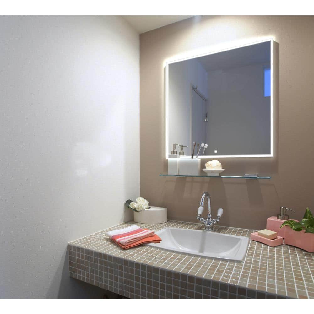 Edge Silver LED Lighted Bathroom Vanity Mirror 30"x32"