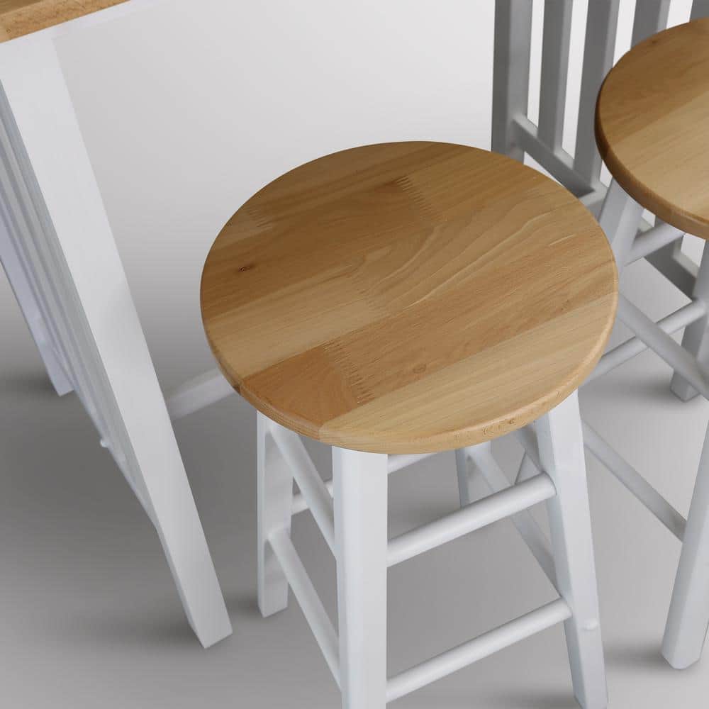 White and Natural Wood 3-Piece Pub Breakfast Set