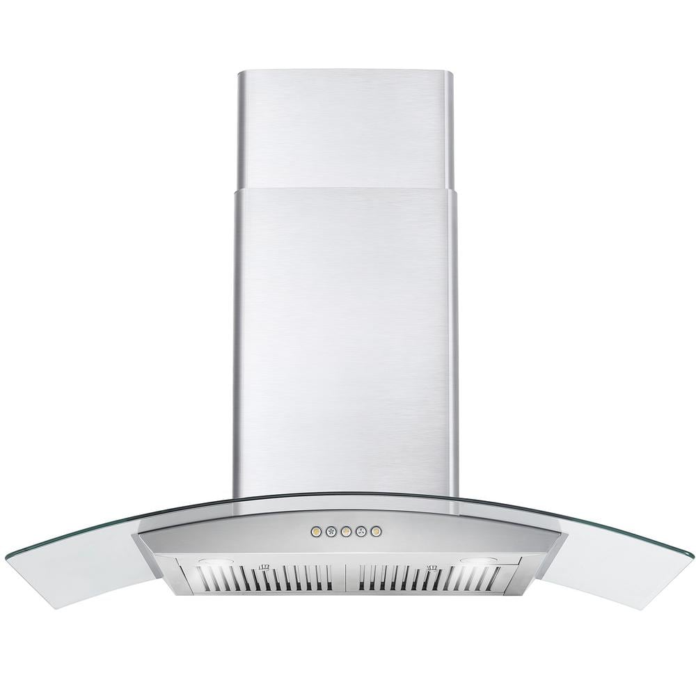 Cosmo 36 in. Ducted Wall Mount Range Hood in Stainless Steel with Push Button Controls, LED Lighting and Permanent Filters, Stainless Steel with Push Buttons