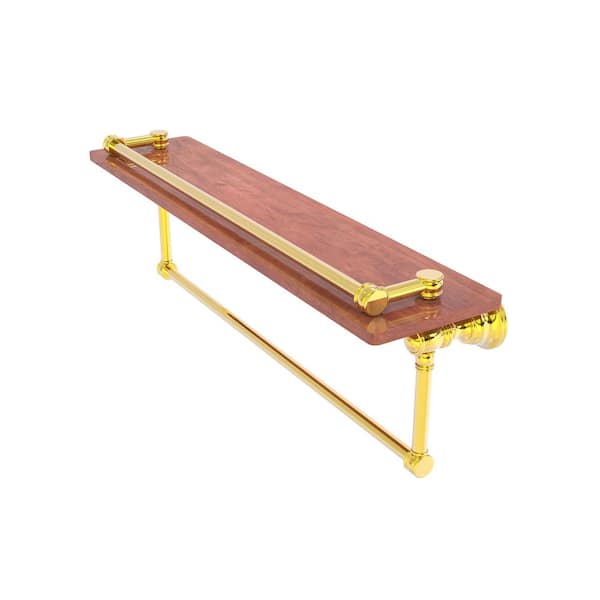 Allied Brass Carolina Brass Rectangular 22 in. x H7.4 in. x D5.54 in. W Wood Gallery Shelf with Towel Bar in Polished Brass