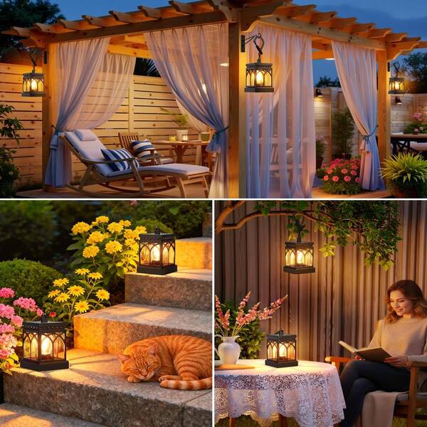 2 Pack Outdoor Waterproof Brighter Hanging Solar Lanterns, Auto ON