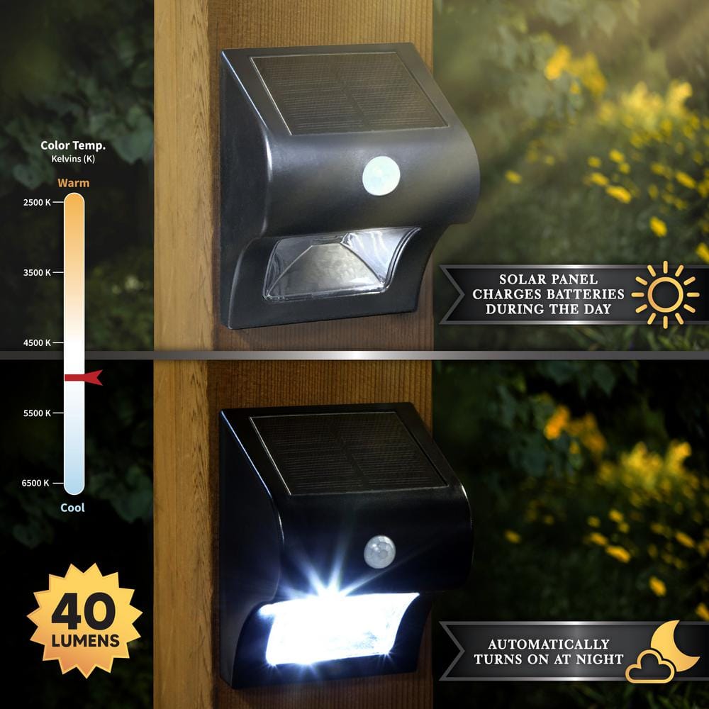 Black Solar Powered Motion Sensor LED Post Cap Lights, Set of 2