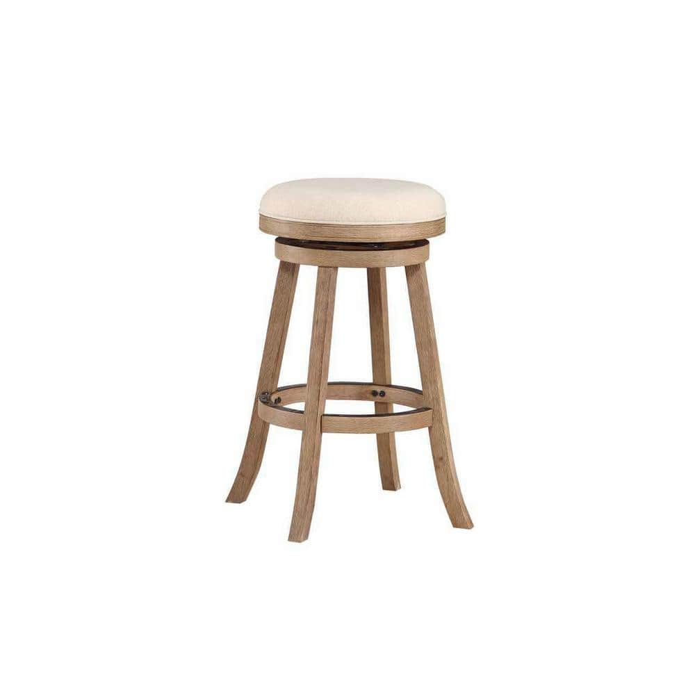 Boraam Fenton Bar Height Backless Swivel Wood Bar Stool  Driftwood Wire-Brush Finish