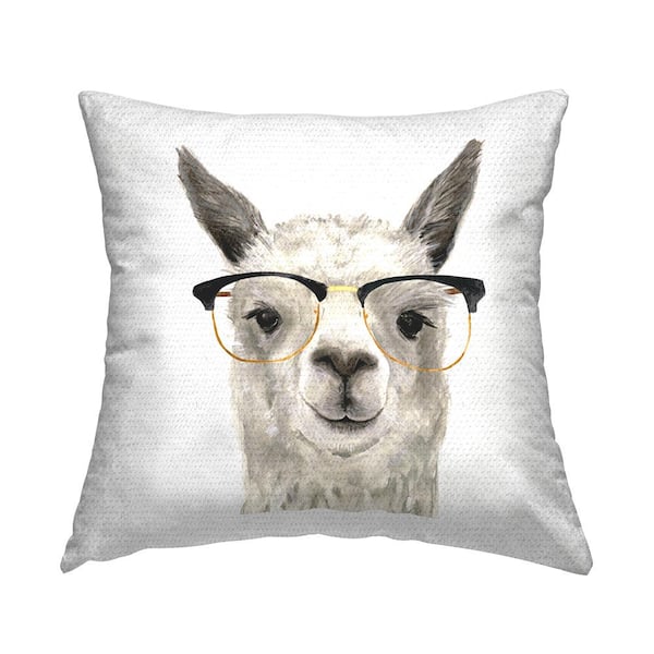 Stupell Industries Fun Llama Wearing Glasses Portrait Beige Square Outdoor Throw Pillow