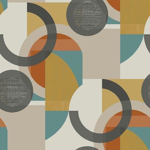 Retro Shapes Geo Orange Multi-Colored Removable Wallpaper Sample