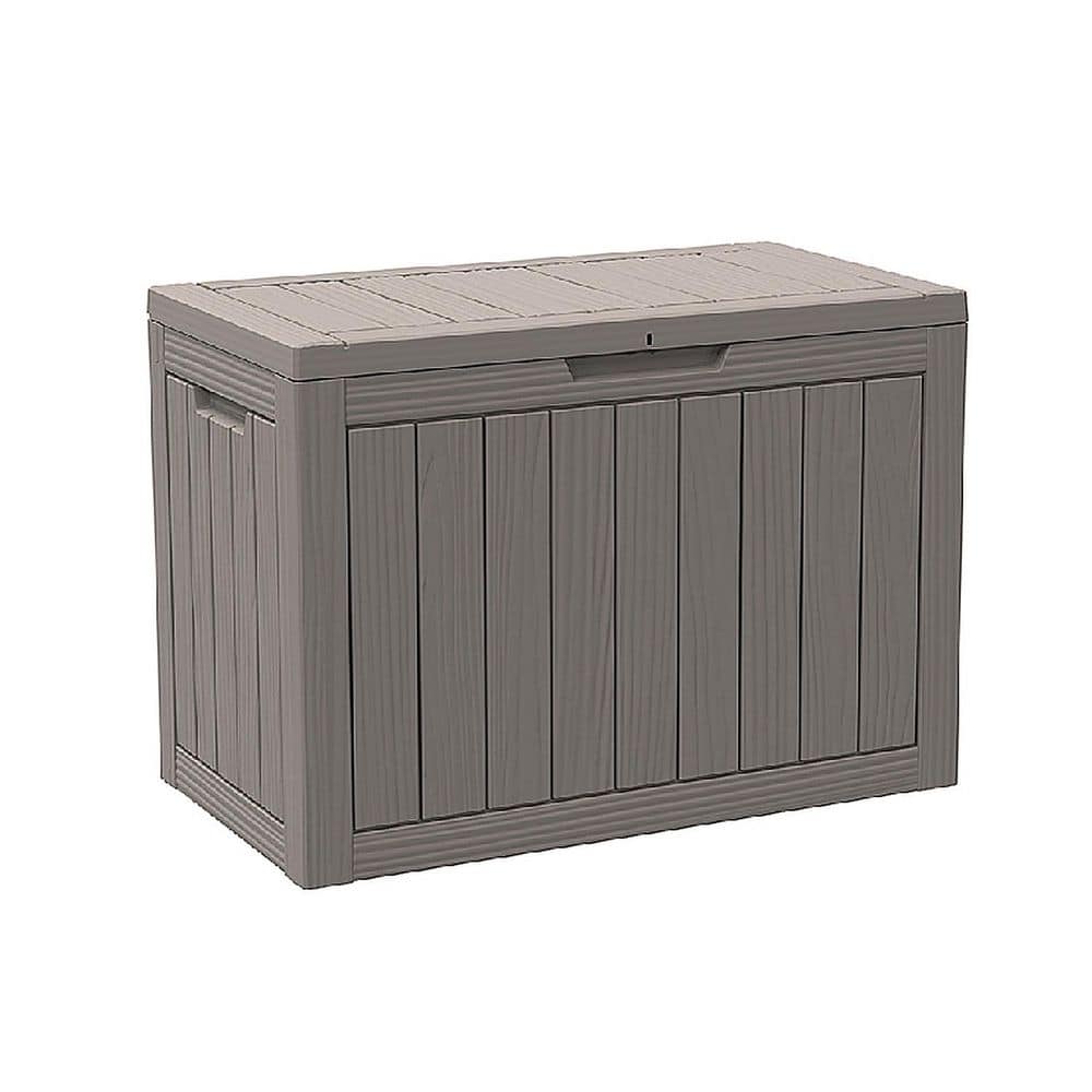 50 Gal. Medium Light Brown Resin Deck Box Wood Grain 350 lbs. Lid Lockable Patio Garden Balcony Storage Container