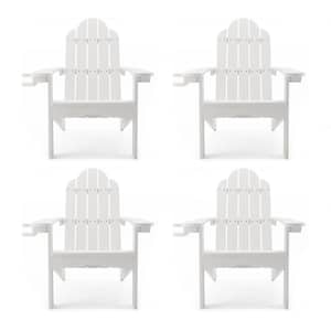 Miranda White Folding Recycled Plastic Outdoor Patio Adirondack Chair with Cup Holder for Firepit/Pool (Set of 4)