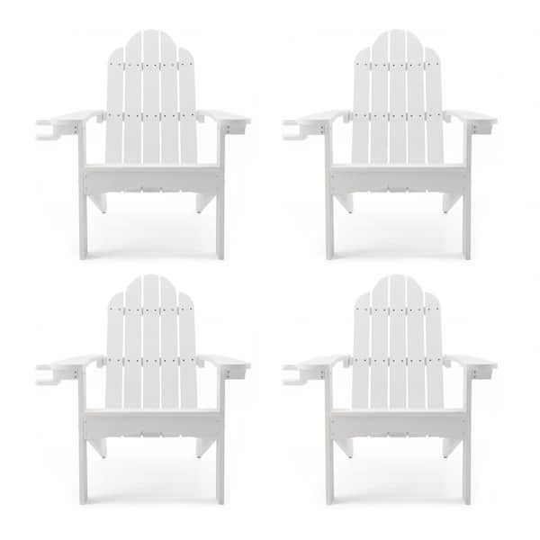 Lue Bona Miranda White Folding Recycled Plastic Outdoor Patio Adirondack Chair With Cup Holder