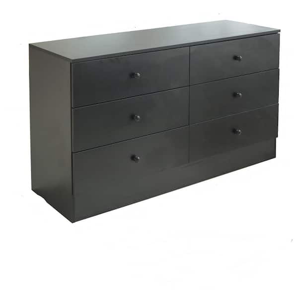 FORCLOVER Chest of Drawers Black Wood Storage Cabinet with 6 Drawers