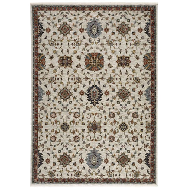 AVERLEY HOME Ambrose Ivory/Multi 7 ft. x 10 ft. Classic Oriental Floral Polyester Fringe Edge Indoor Area Rug